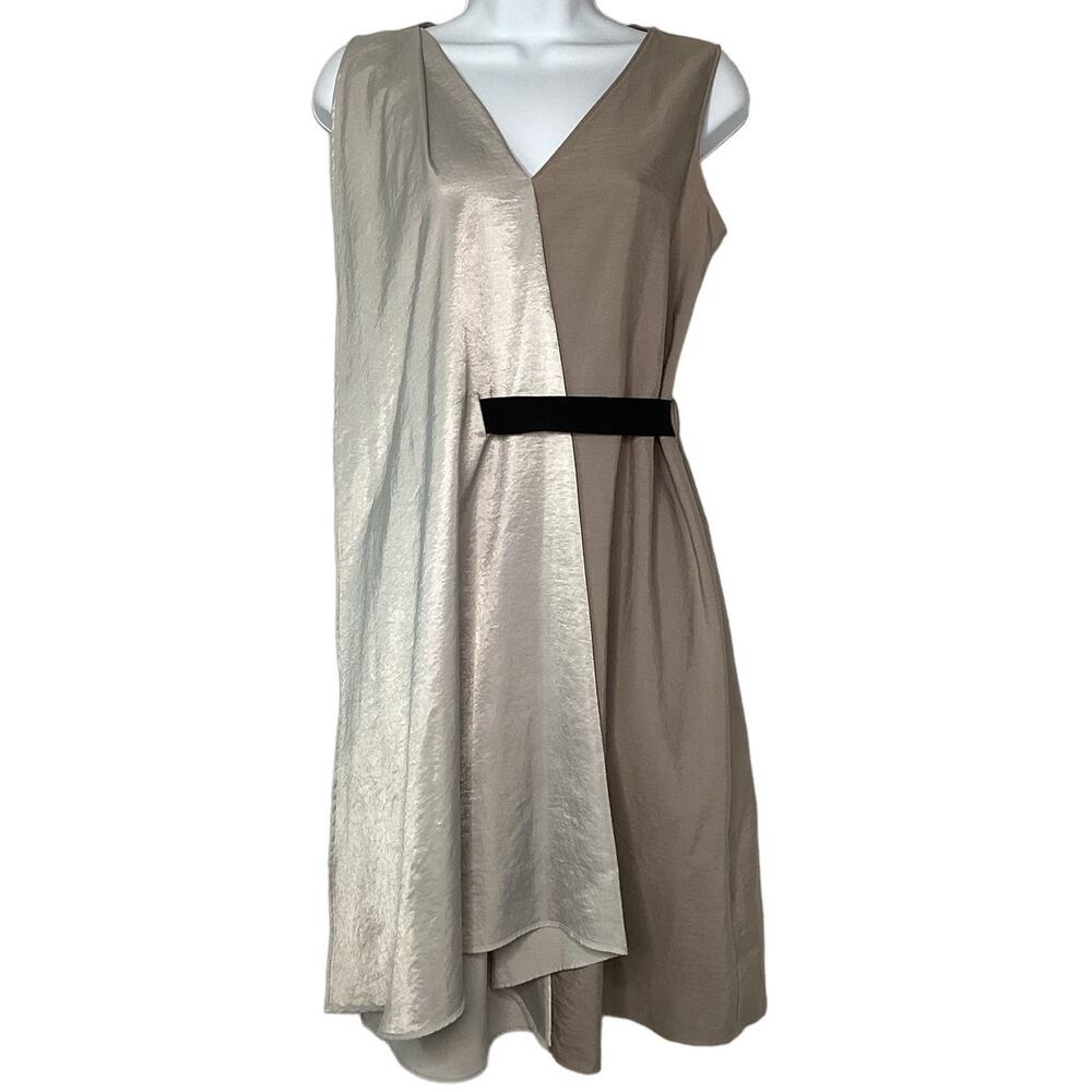Simply Vera Vera Wang Satin‎ Asymmetric Drape Dress Metallic Silver Taupe Size S